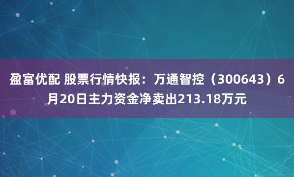 盈富优配 股票行情快报：万通智控（300643）6月20日主力资金净卖出213.18万元